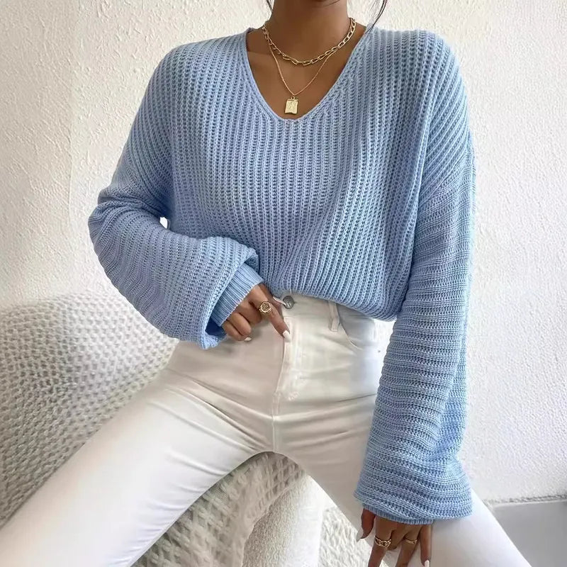 🧶 Knitted Long-Sleeve V-Neck Sweaters 🧶