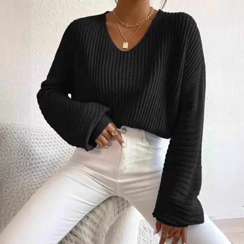 🧶 Knitted Long-Sleeve V-Neck Sweaters 🧶