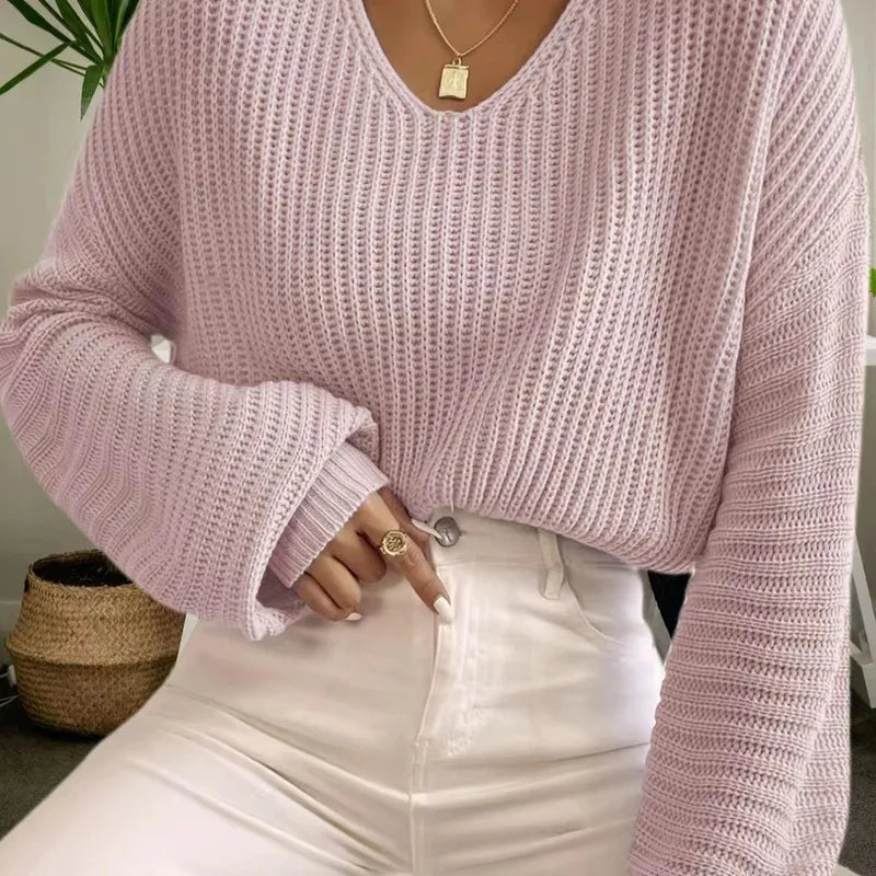 🧶 Knitted Long-Sleeve V-Neck Sweaters 🧶
