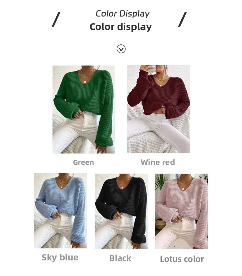 🧶 Knitted Long-Sleeve V-Neck Sweaters 🧶