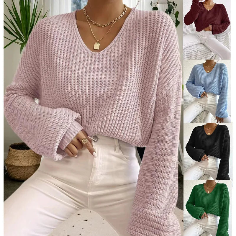 🧶 Knitted Long-Sleeve V-Neck Sweaters 🧶