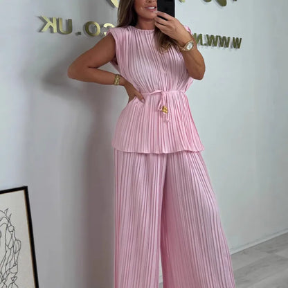2pc Elegant Pure Colour Sleeveless Sets