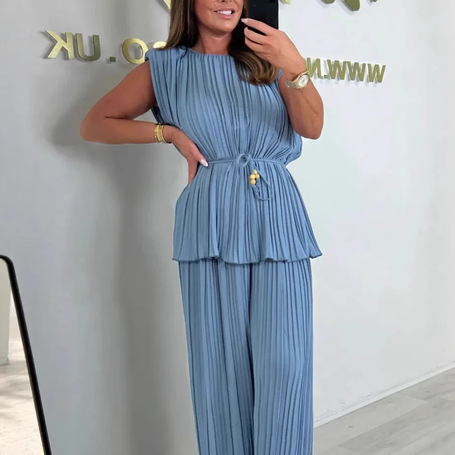 2pc Elegant Pure Colour Sleeveless Sets