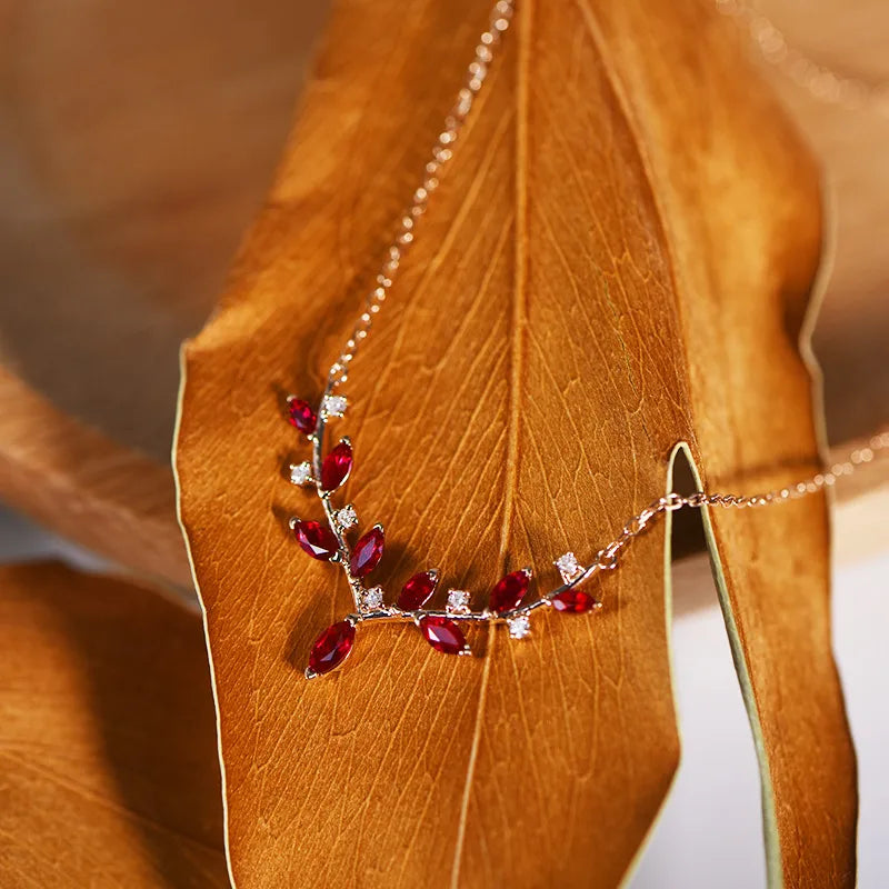 ✨ Sterling Silver 925 Deer Antler Red Gem Necklace (In Gold/Silver!)✨