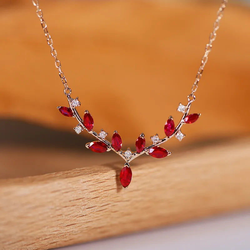 ✨ Sterling Silver 925 Deer Antler Red Gem Necklace (In Gold/Silver!)✨