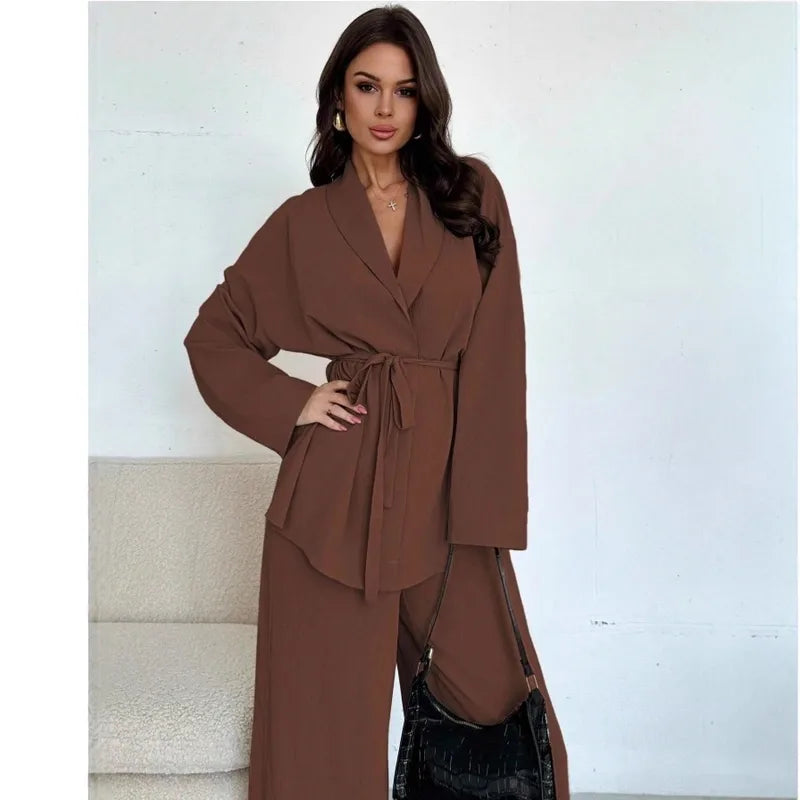 Elegant Solid Color Long Sleeve Pant Co-Ord Sets
