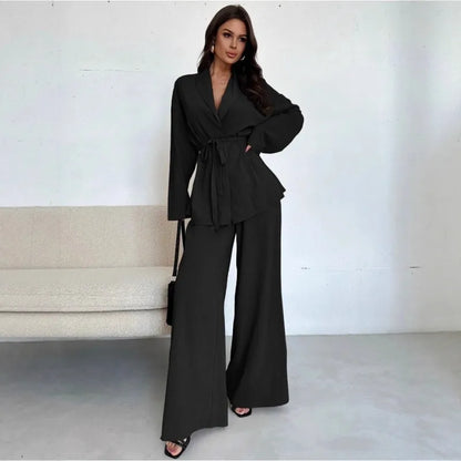 Elegant Solid Color Long Sleeve Pant Co-Ord Sets