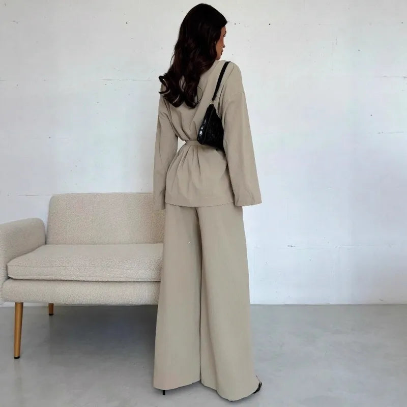 Elegant Solid Color Long Sleeve Pant Co-Ord Sets