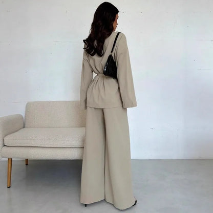 Elegant Solid Color Long Sleeve Pant Co-Ord Sets
