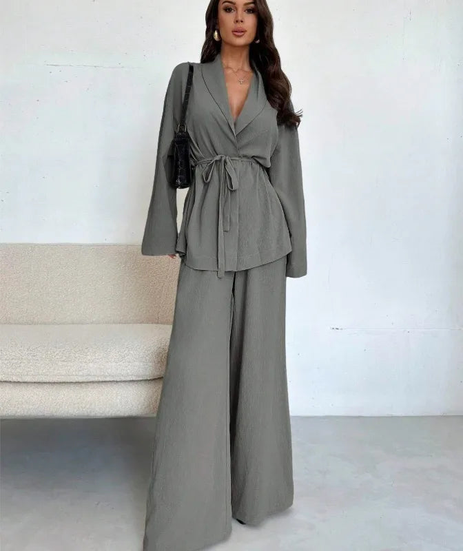 Elegant Solid Color Long Sleeve Pant Co-Ord Sets