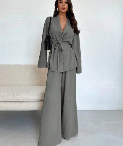 Elegant Solid Color Long Sleeve Pant Co-Ord Sets
