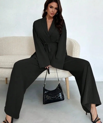 Elegant Solid Color Long Sleeve Pant Co-Ord Sets