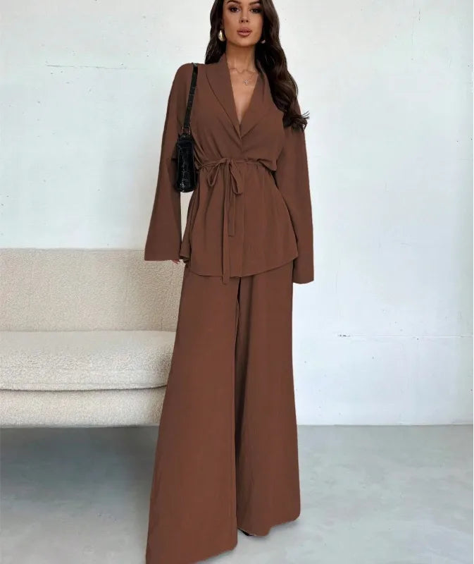 Elegant Solid Color Long Sleeve Pant Co-Ord Sets