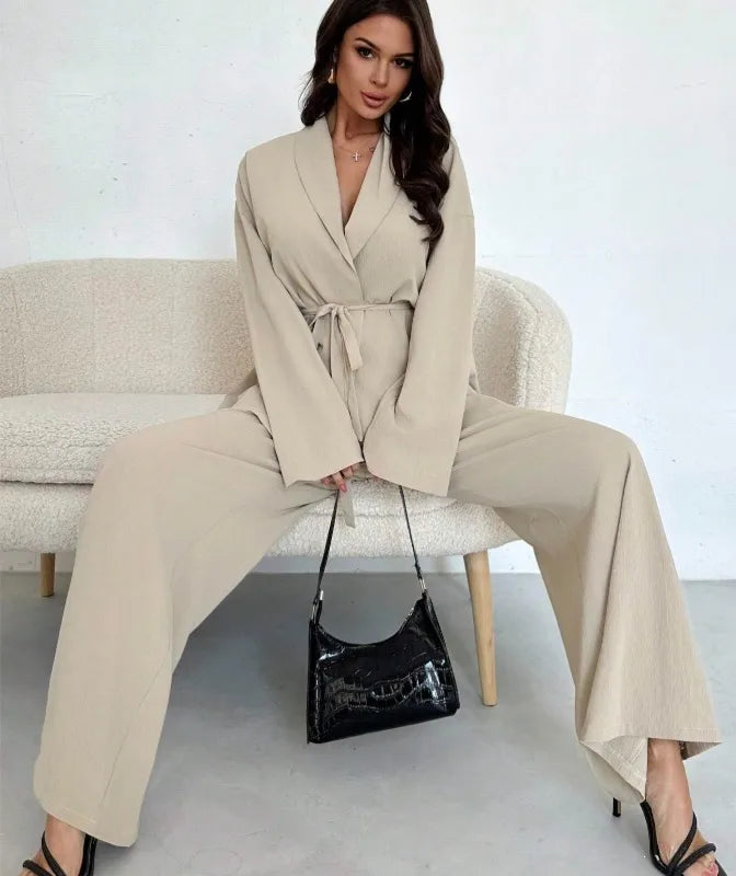Elegant Solid Color Long Sleeve Pant Co-Ord Sets