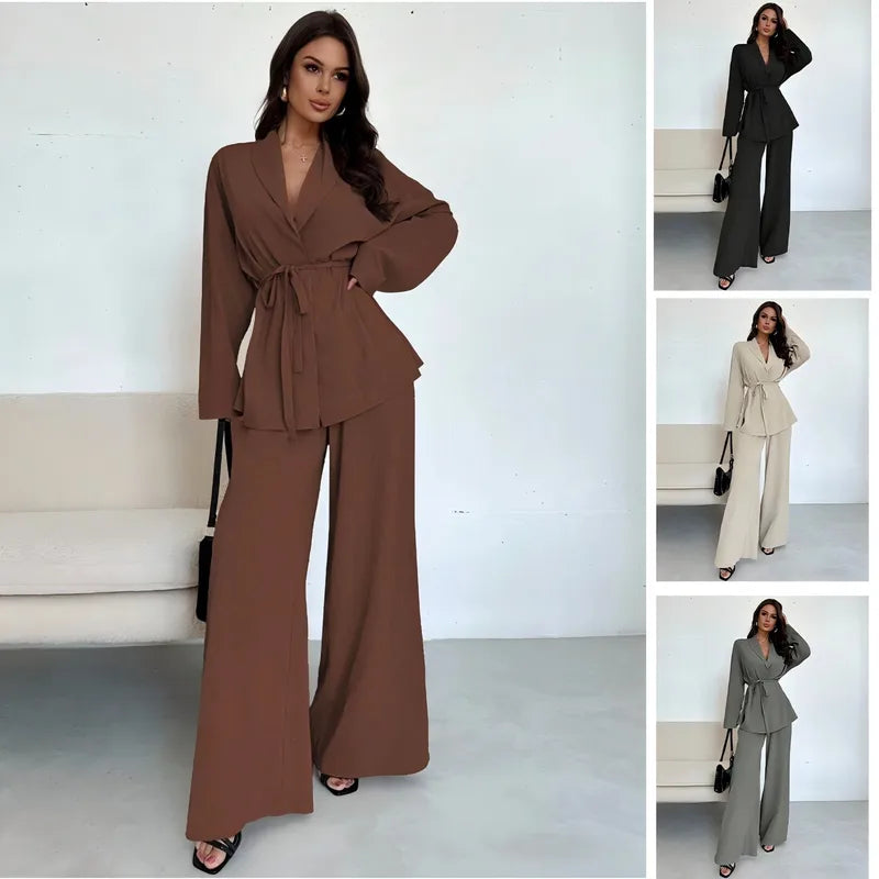 Elegant Solid Color Long Sleeve Pant Co-Ord Sets
