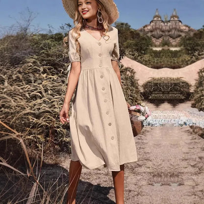 👗 Elegant Solid Colour V-Neck Midi Dress 👗