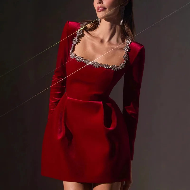 ❤️🖤 Elegant Velvet Diamante Dress 🖤❤️