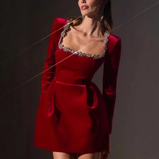 ❤️🖤 Elegant Velvet Diamante Dress 🖤❤️