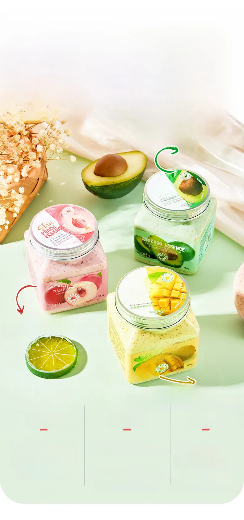 🍑🥑🥭 3pc Fruit Body Scrub Bundle 🥭🥑🍑