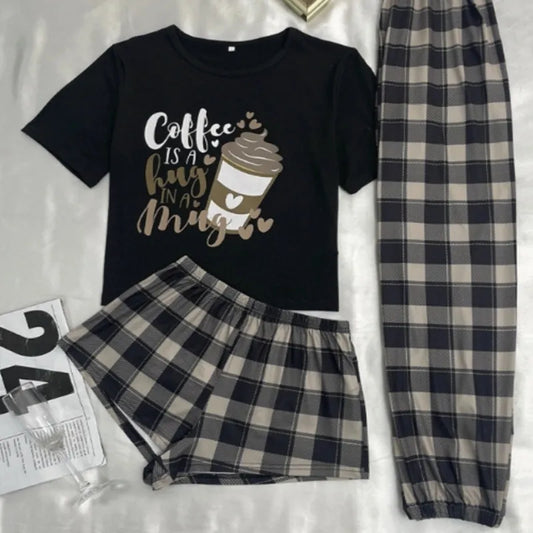 ☕ Three-Piece Set – Coffee Is A Hug In A Mug Sleepwear! ☕