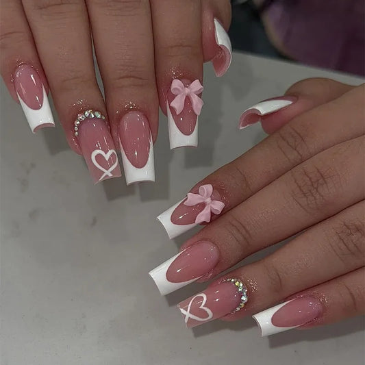 🎀 Pink Bow False Nails 🎀