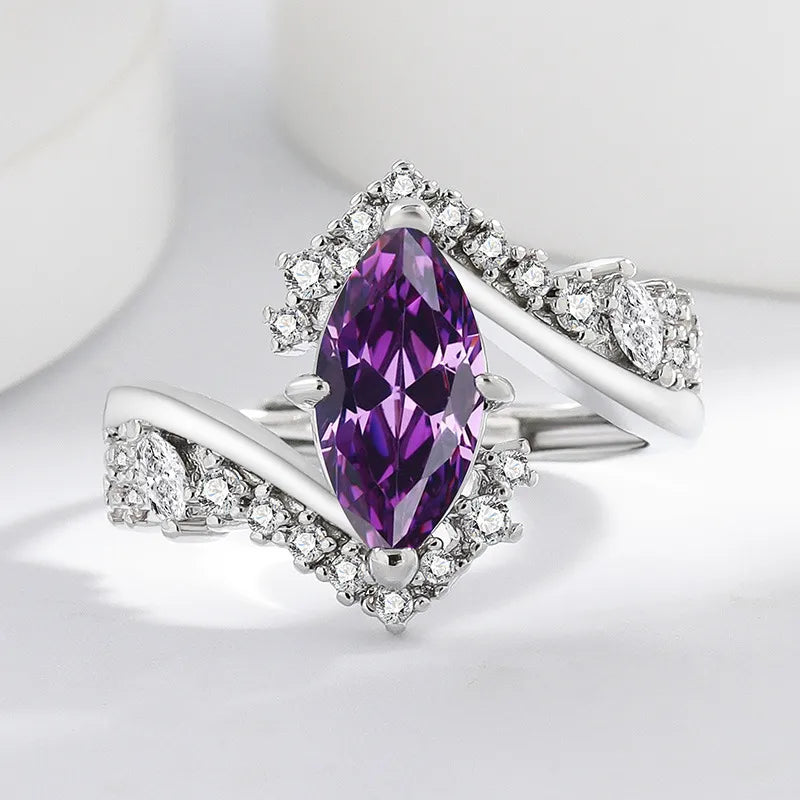 💜 Purple Quartz Horse Eye Zircon Ring 💜