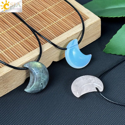 🌙 Natural Crystal Crescent Moon Necklaces 🌙
