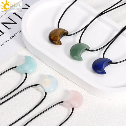 🌙 Natural Crystal Crescent Moon Necklaces 🌙