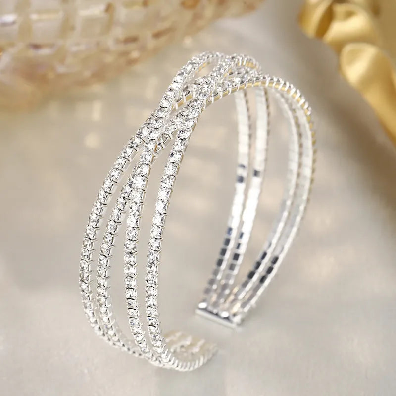 ✨ Multi-Layered Diamante Bracelet – Silver or Black ✨