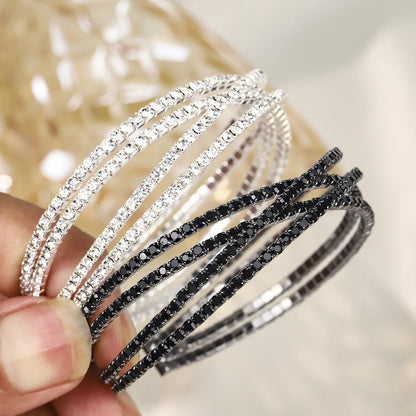 ✨ Multi-Layered Diamante Bracelet – Silver or Black ✨