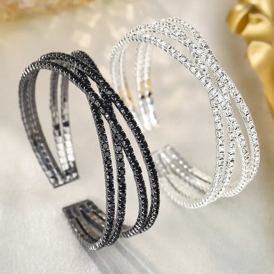 ✨ Multi-Layered Diamante Bracelet – Silver or Black ✨