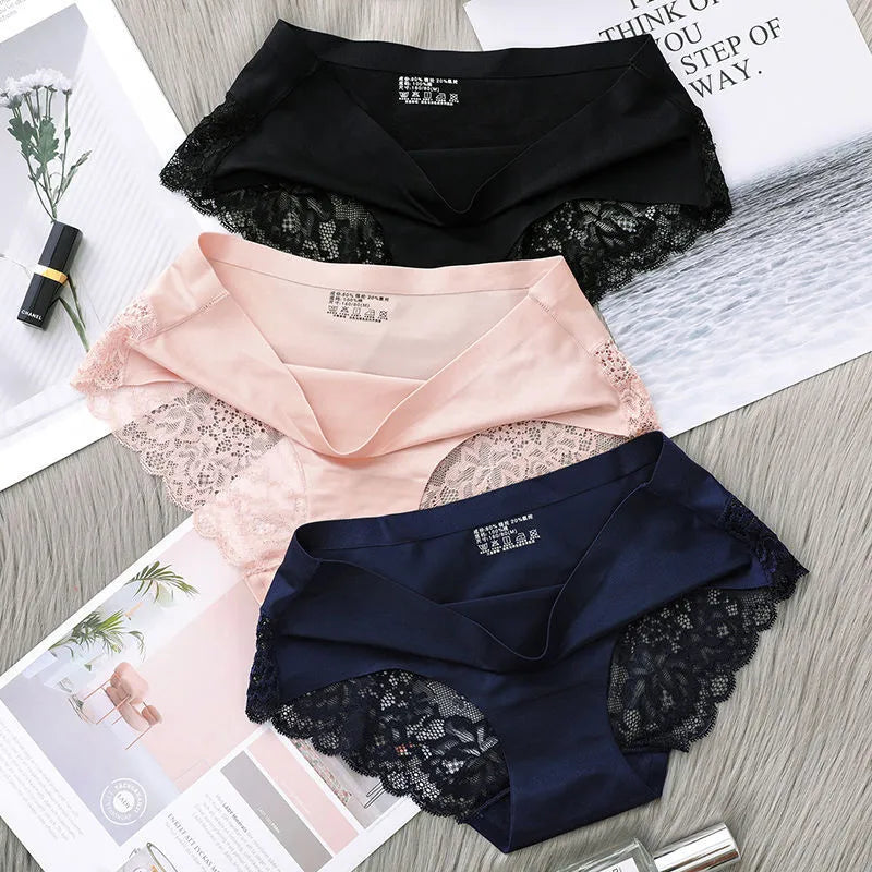 🩲 6pc Flower Lace Seamless Breathable Mid Waist Knickers 🩲