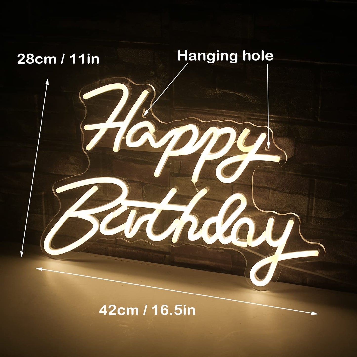 Happy Birthday Neon Sign Warm White LED Light