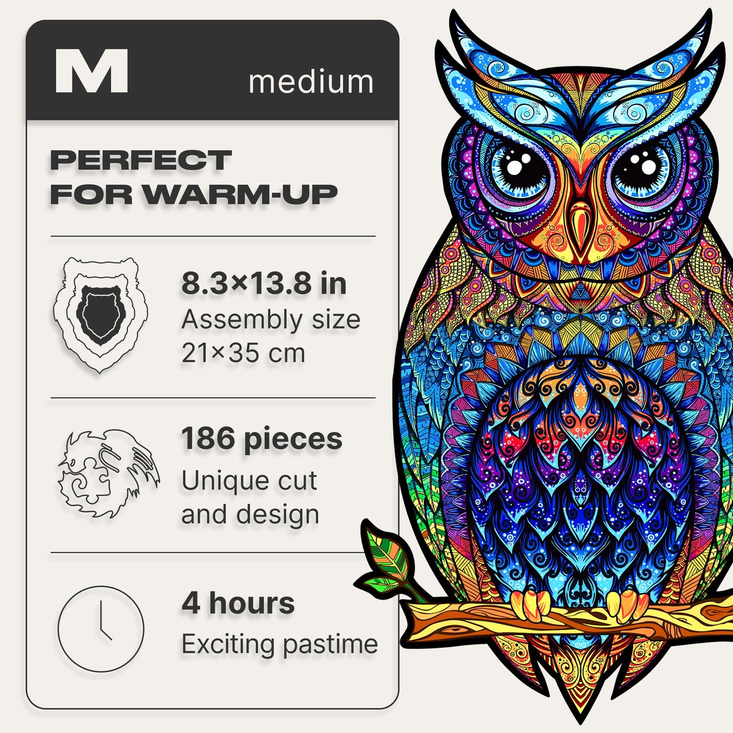 186pc Charming Owl Wooden Jigsaw