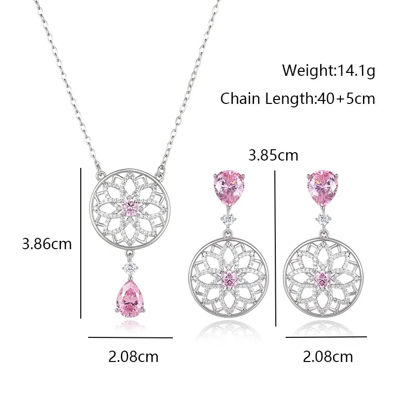 🌸 Pink Diamanté Necklace & Earrings Set 🌸