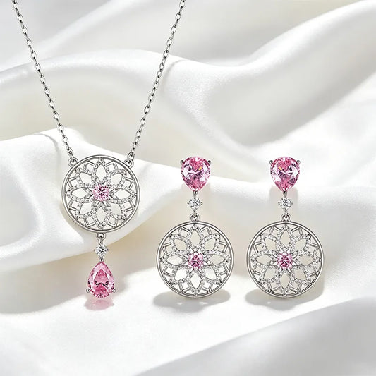 🌸 Pink Diamanté Necklace & Earrings Set 🌸