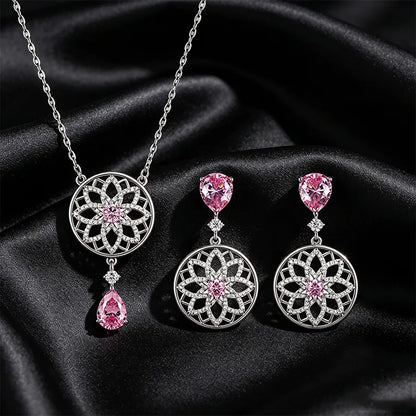 🌸 Pink Diamanté Necklace & Earrings Set 🌸