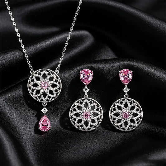 🌸 Pink Diamanté Necklace & Earrings Set 🌸
