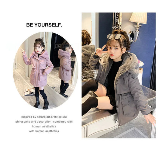 ❄️🧥 Girls’ Cotton-Padded Velvet Coat (Pink or Grey) 🧥❄️