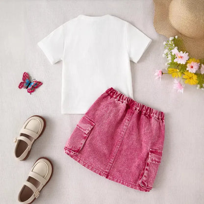 🦋🌸 Girls' Denim Butterfly Skirt Co-Ord Set 🌸🦋