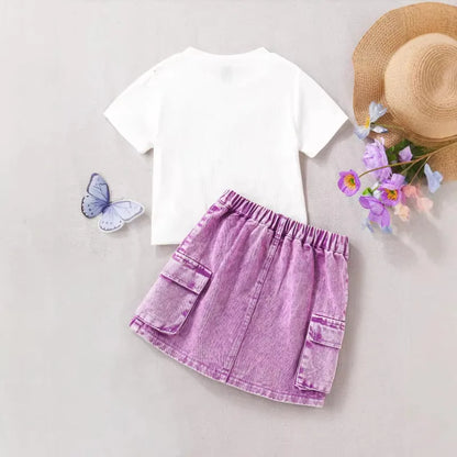 🦋🌸 Girls' Denim Butterfly Skirt Co-Ord Set 🌸🦋