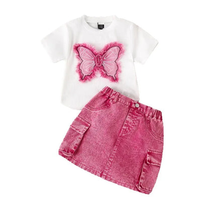 🦋🌸 Girls' Denim Butterfly Skirt Co-Ord Set 🌸🦋