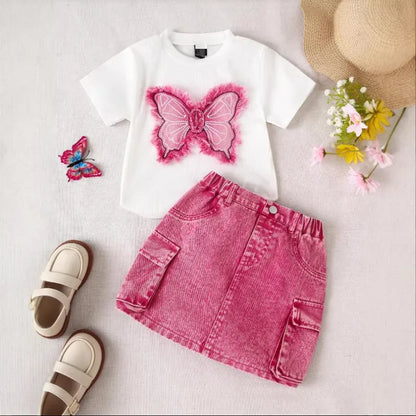 🦋🌸 Girls' Denim Butterfly Skirt Co-Ord Set 🌸🦋