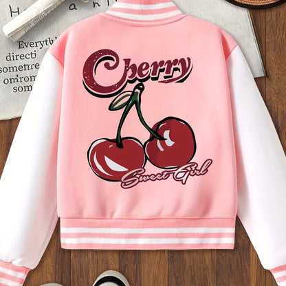 🍒 Girls Pink Cherry Baseball Jacket 🍒