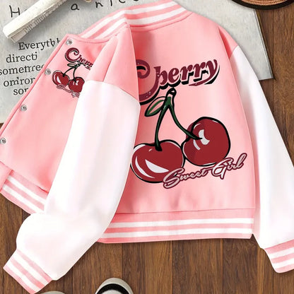 🍒 Girls Pink Cherry Baseball Jacket 🍒