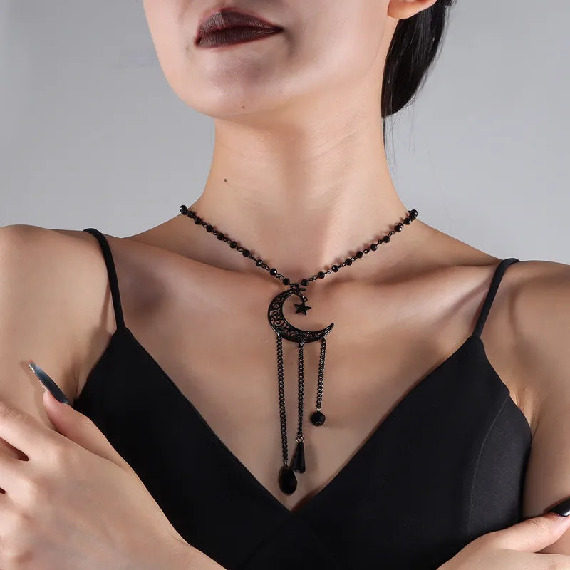🖤⭐ Gothic Retro Star & Moon Black Necklace ⭐🖤