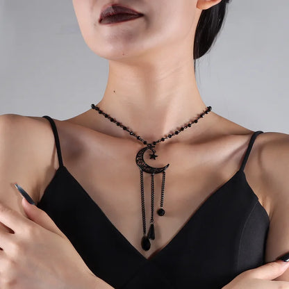 🖤⭐ Gothic Retro Star & Moon Black Necklace ⭐🖤