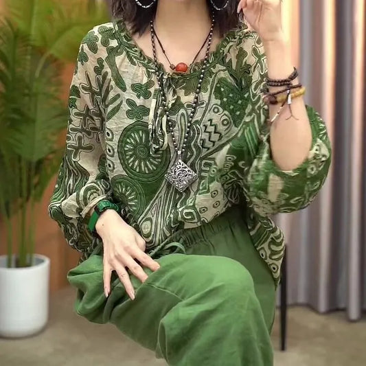 🍃 Green Long Sleeve Printed Shirt 🍃