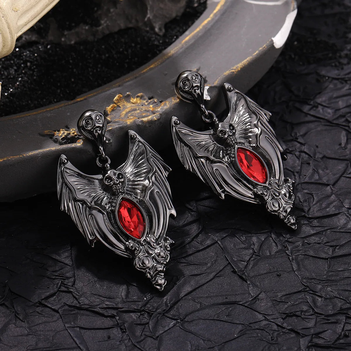 🦇 Punk Bat Skeleton Rhinestone Earrings 🦇🖤