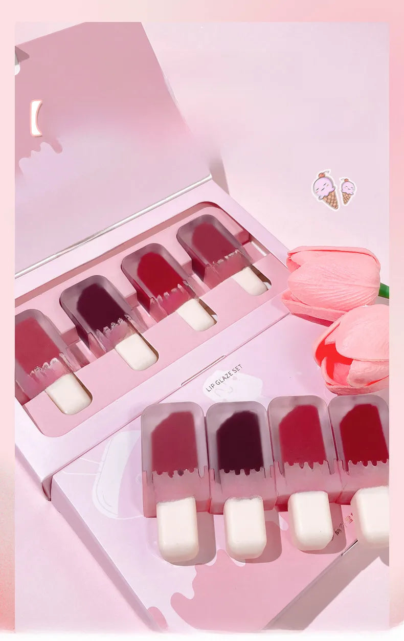 🍦 💖 4pc Ice Cream Shaped Lip Glaze Set 💖🍦